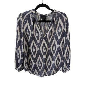 J.Crew Collection Silk Blouse In Blue White Geometric Ikat size 6